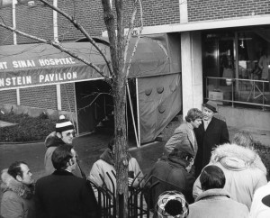 Filming "Love Story" outside of the Klingenstein Pavilion on 5th Avenue, c1969.