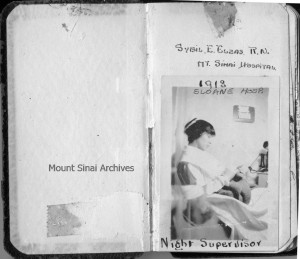 Inside cover of the clinic notebook belonging to Sybil E. Elzas.