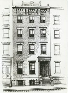 Sketch of four-story brownstone with a sign that says "Beth Israel Hospital" above the door.