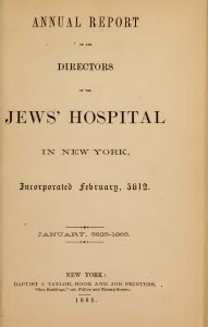 Title page of the Annual Report of the Directors of Jews' Hospital in New York